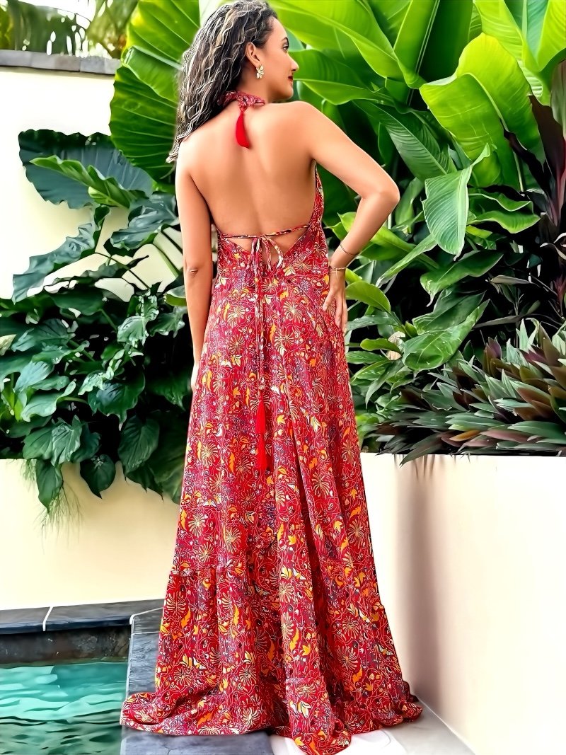 Robe dos nu maxi-longue fluide imprimée Zephyra – 15 motifs au choix ...